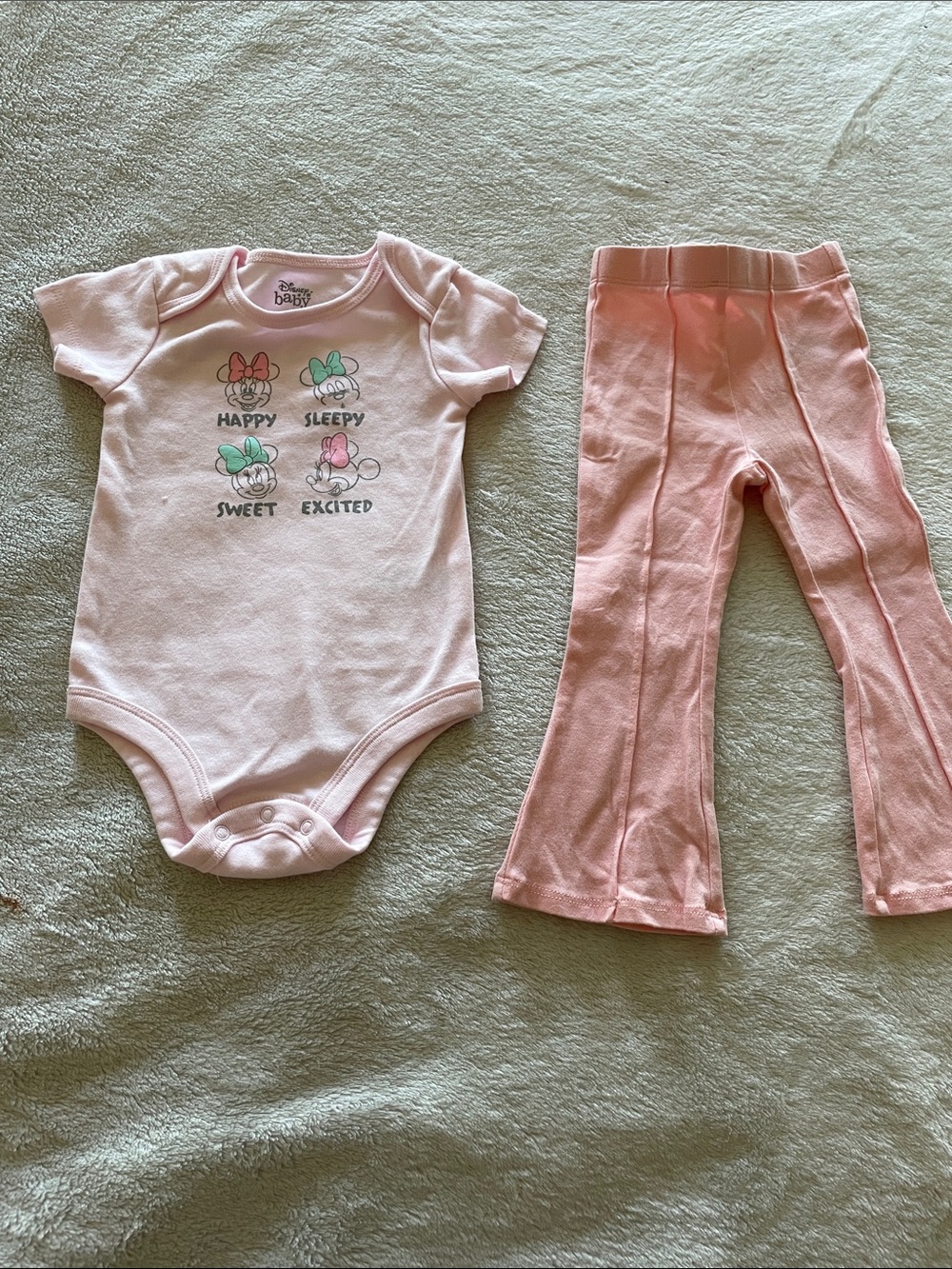 Pink Minnie Mouse Baby Bodysuit & Bellbottoms Pants Set